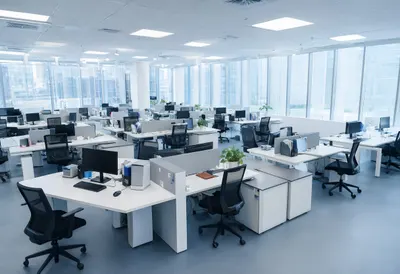 Open Plan Office from Above with cool clean light