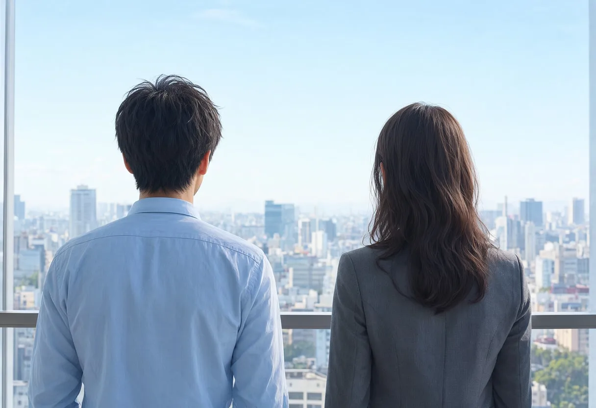 Two Colleagues Seen from Behind in soft daylight