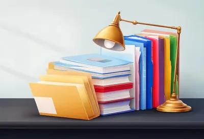 Stacked Folders and a Lamp in soft daylight