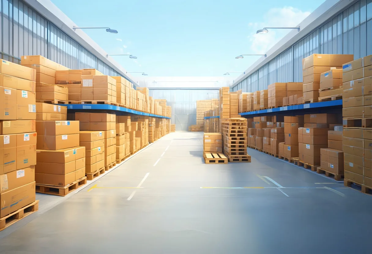 Warehouse Aisle from Above in soft daylight