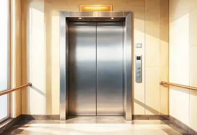 Elevator Lobby in Brushed Metal in soft daylight