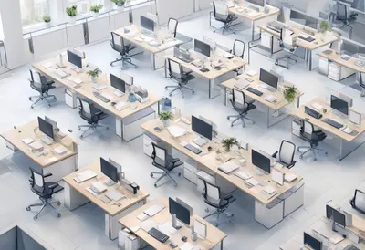 Open Plan Office from Above in soft daylight