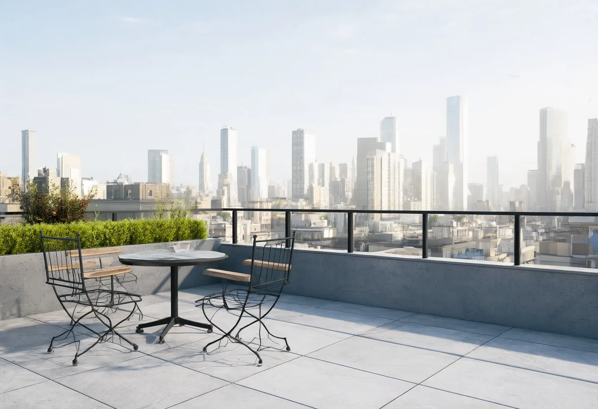Rooftop Terrace Meeting in soft daylight