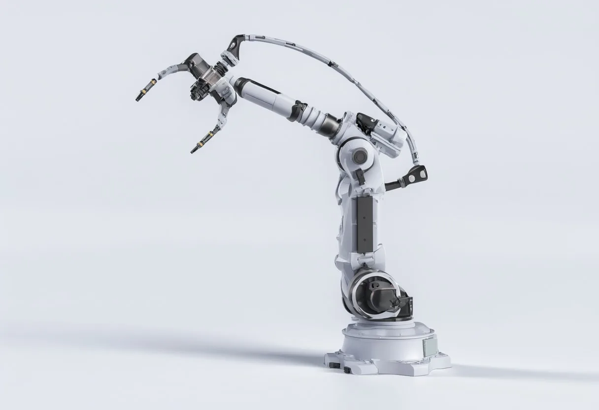 Robot Arm on an Assembly Line in a clean studio