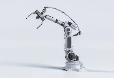Robot Arm on an Assembly Line in a clean studio
