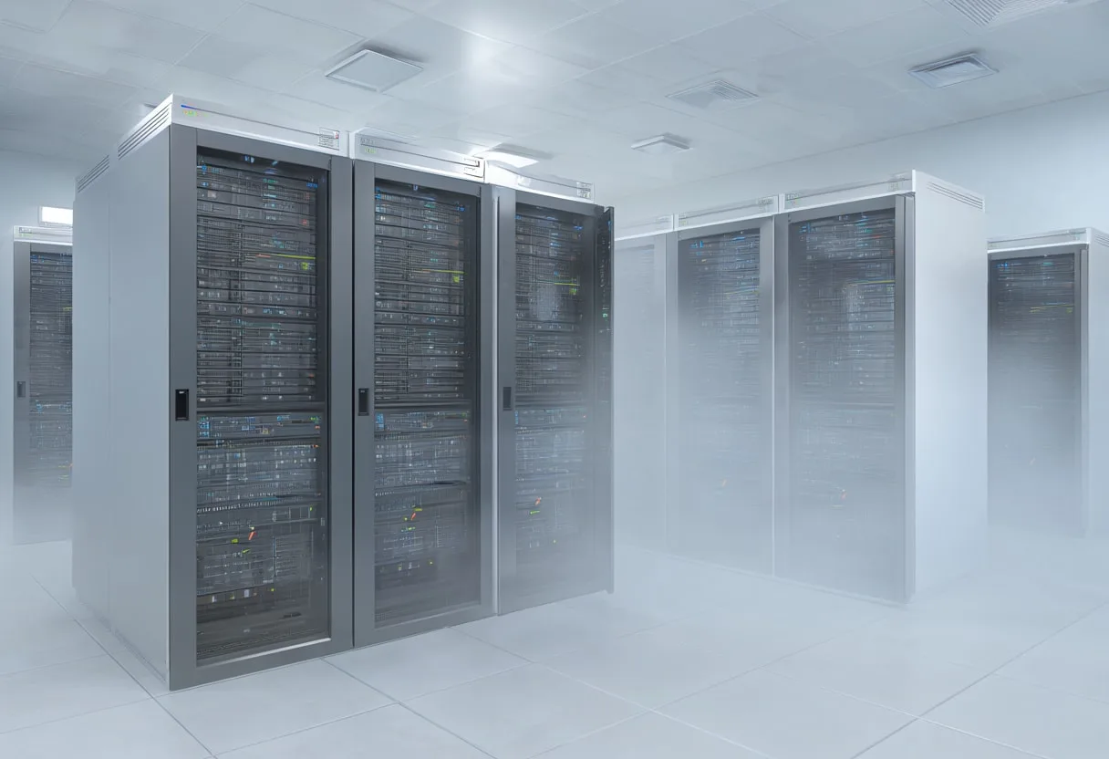 Server Room with Fog in a clean studio