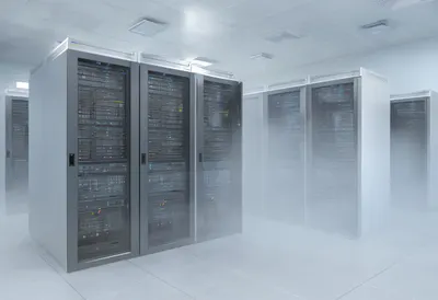 Server Room with Fog in a clean studio