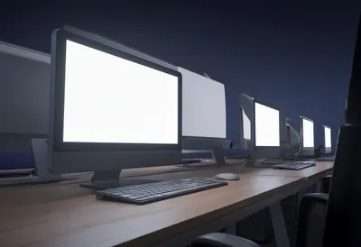Tech Workspace at Night in a clean studio