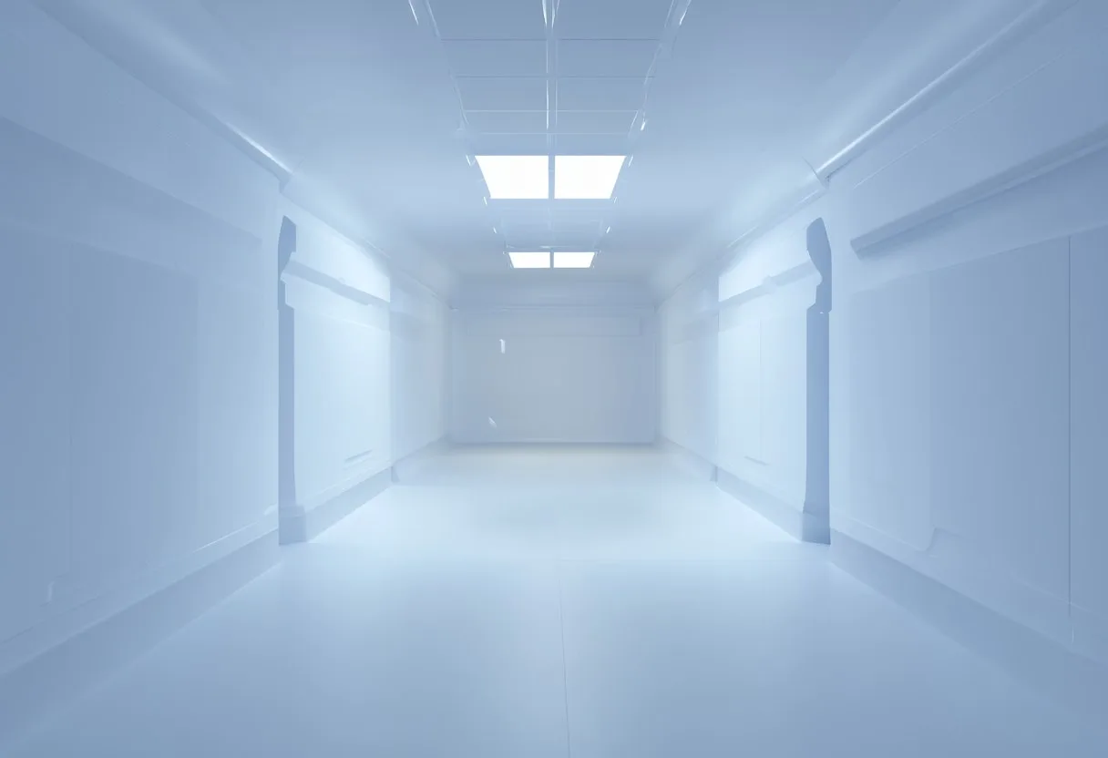 Futuristic Corridor in Fog in a clean studio