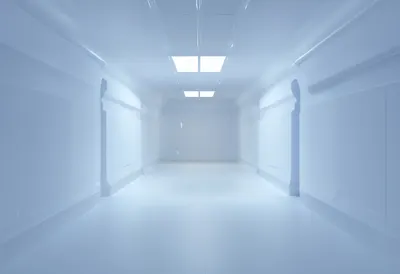 Futuristic Corridor in Fog in a clean studio