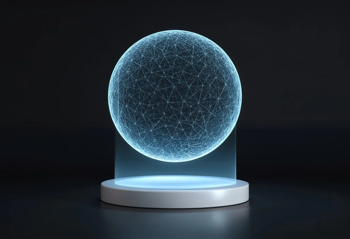 Holographic Sphere on a Plinth in a clean studio