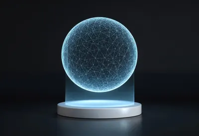 Holographic Sphere on a Plinth in a clean studio