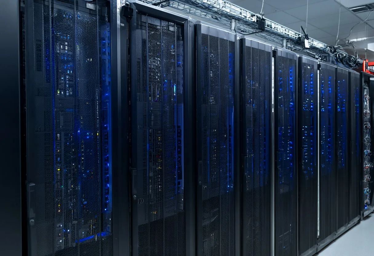 Server Rack Aisle at dusk