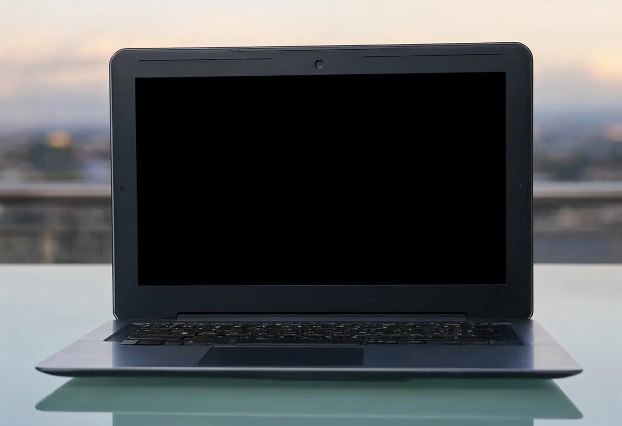 Laptop on a Glass Desk at dusk