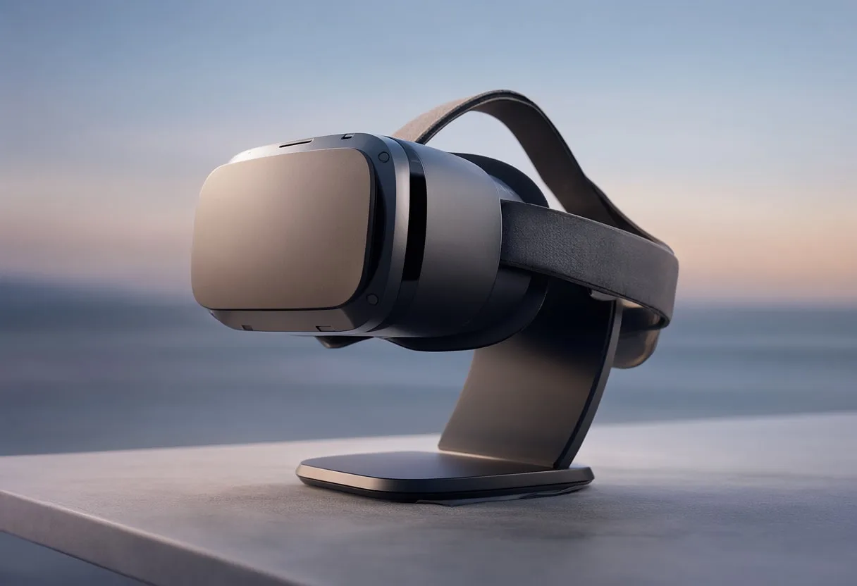 VR Headset on a Stand at dusk