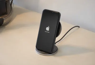 Smartphone on a Wireless Charger at dusk
