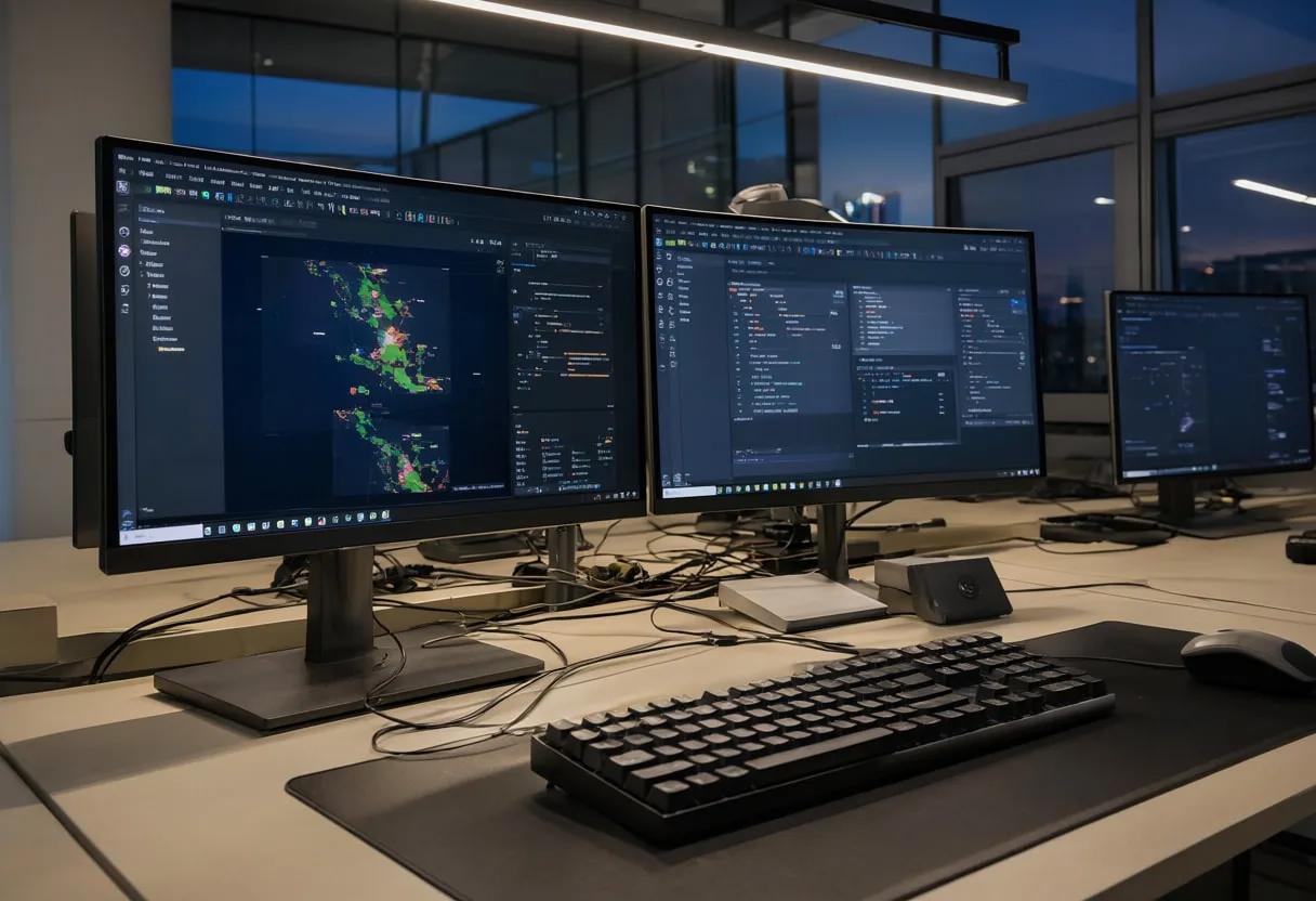 Tech Workspace at Night at dusk
