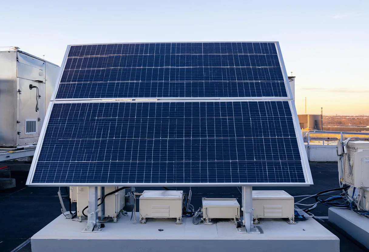 Solar Panels and Inverters at dusk