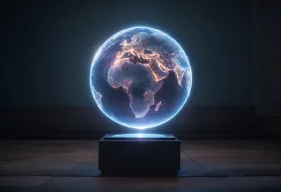 Holographic Sphere on a Plinth at dusk