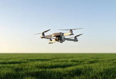 Drone Hovering above a Field with soft rim light