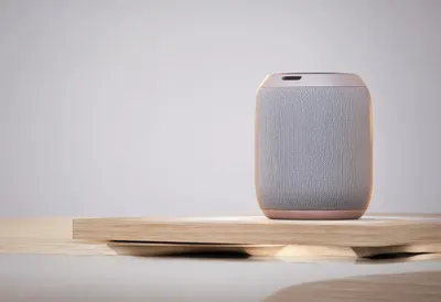 Smart Speaker on a Shelf with soft rim light