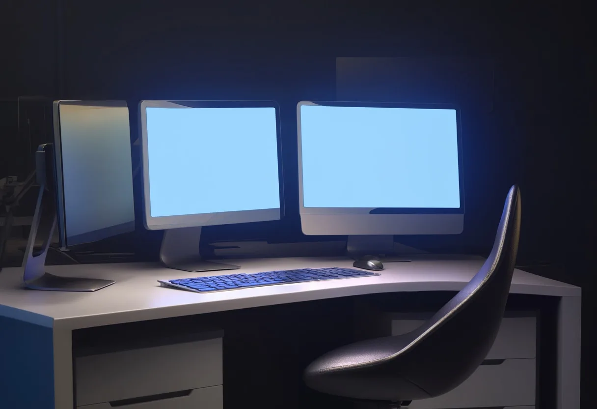 Tech Workspace at Night with soft rim light