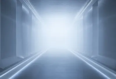 Futuristic Corridor in Fog with soft rim light