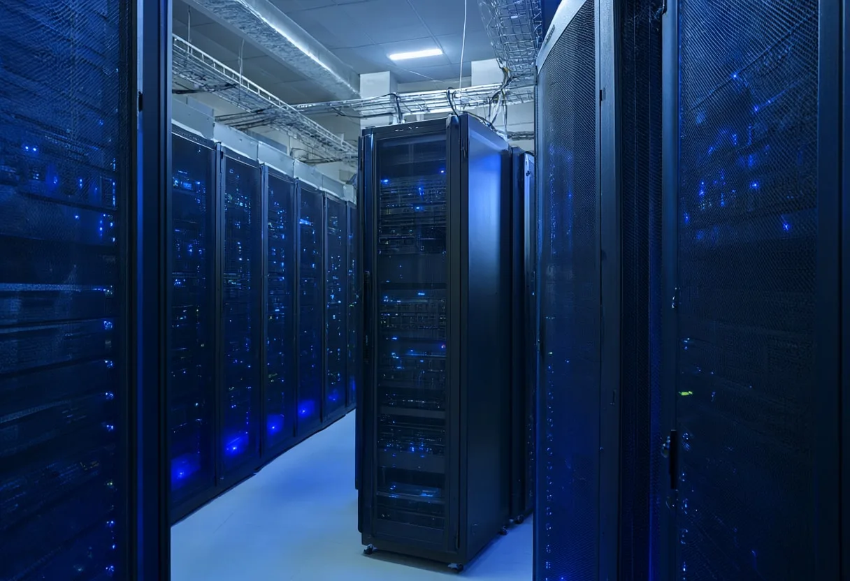 Server Rack Aisle with cool blue light