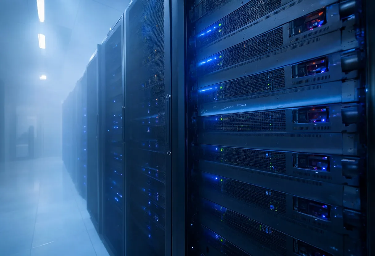 Server Room with Fog with cool blue light