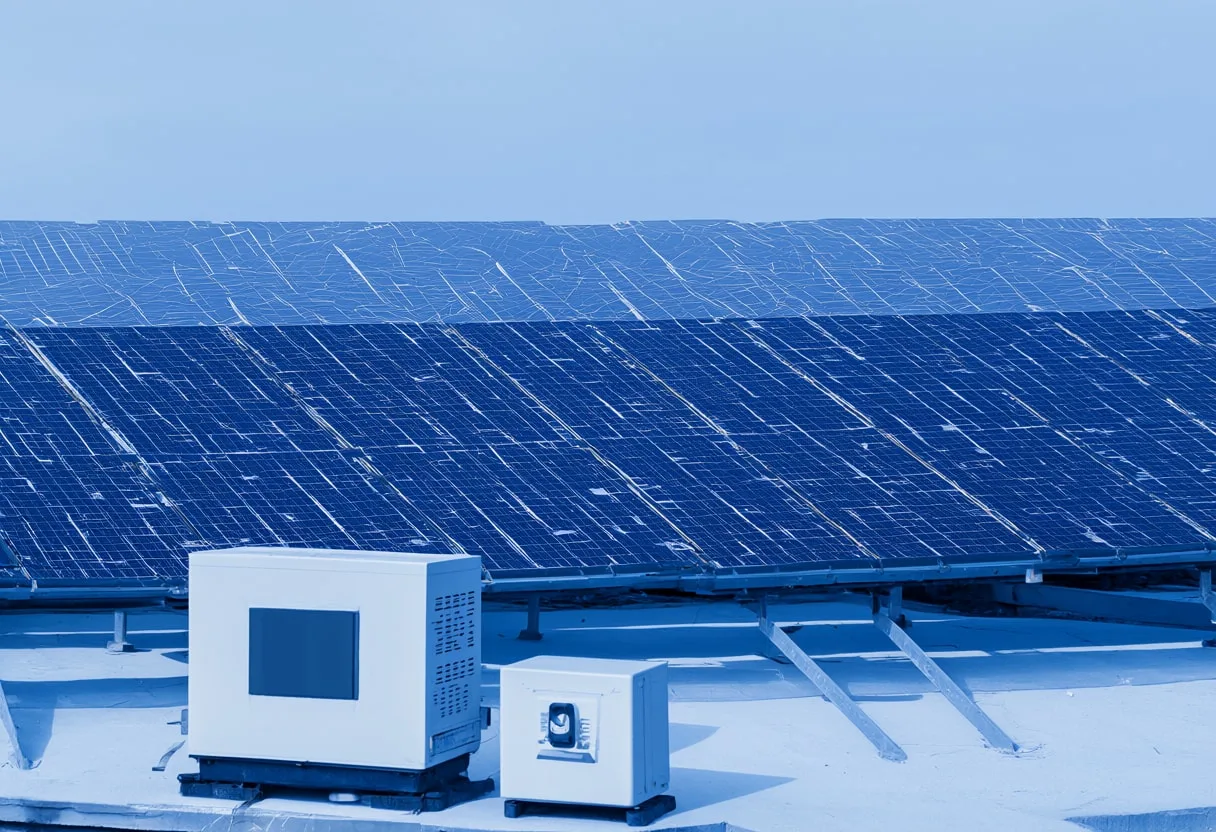 Solar Panels and Inverters with cool blue light