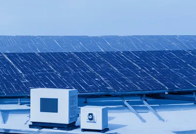 Solar Panels and Inverters with cool blue light