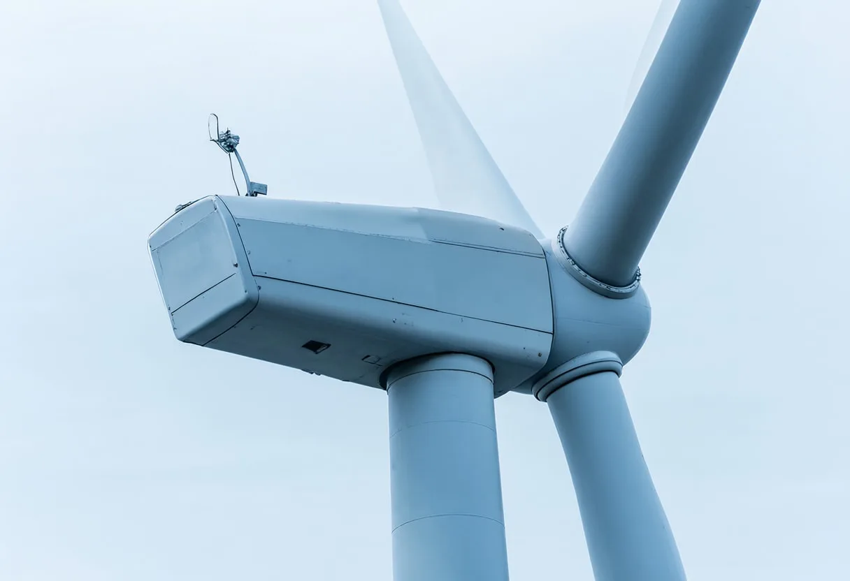 Wind Turbine Nacelle Detail with cool blue light