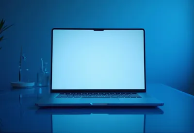 Laptop on a Glass Desk with cool blue light