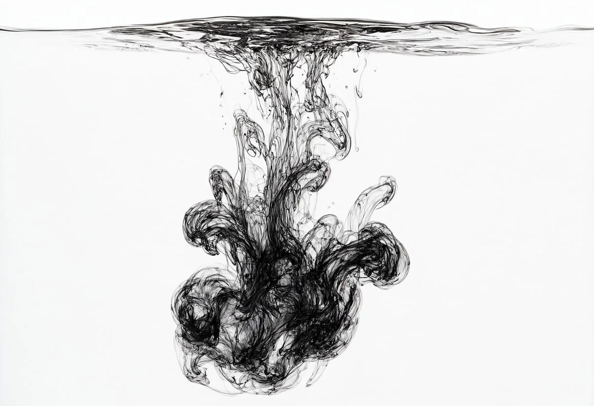 Ink Dispersing in Water in a deep palette