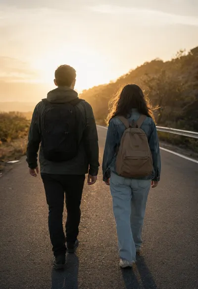 Two Friends Walking Away