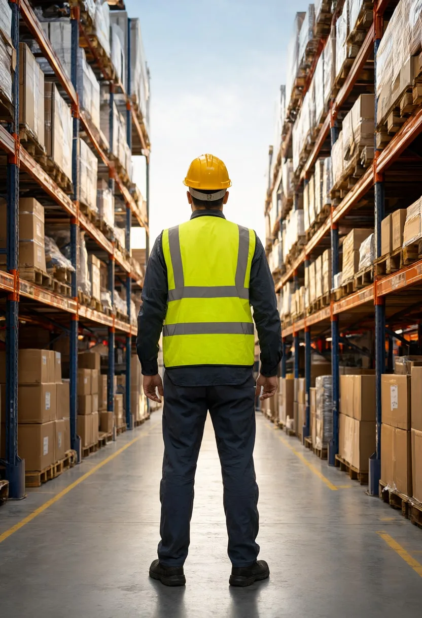 Worker in a Warehouse Aisle