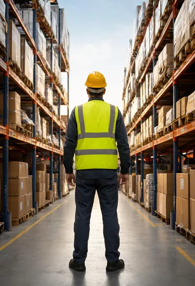 Worker in a Warehouse Aisle