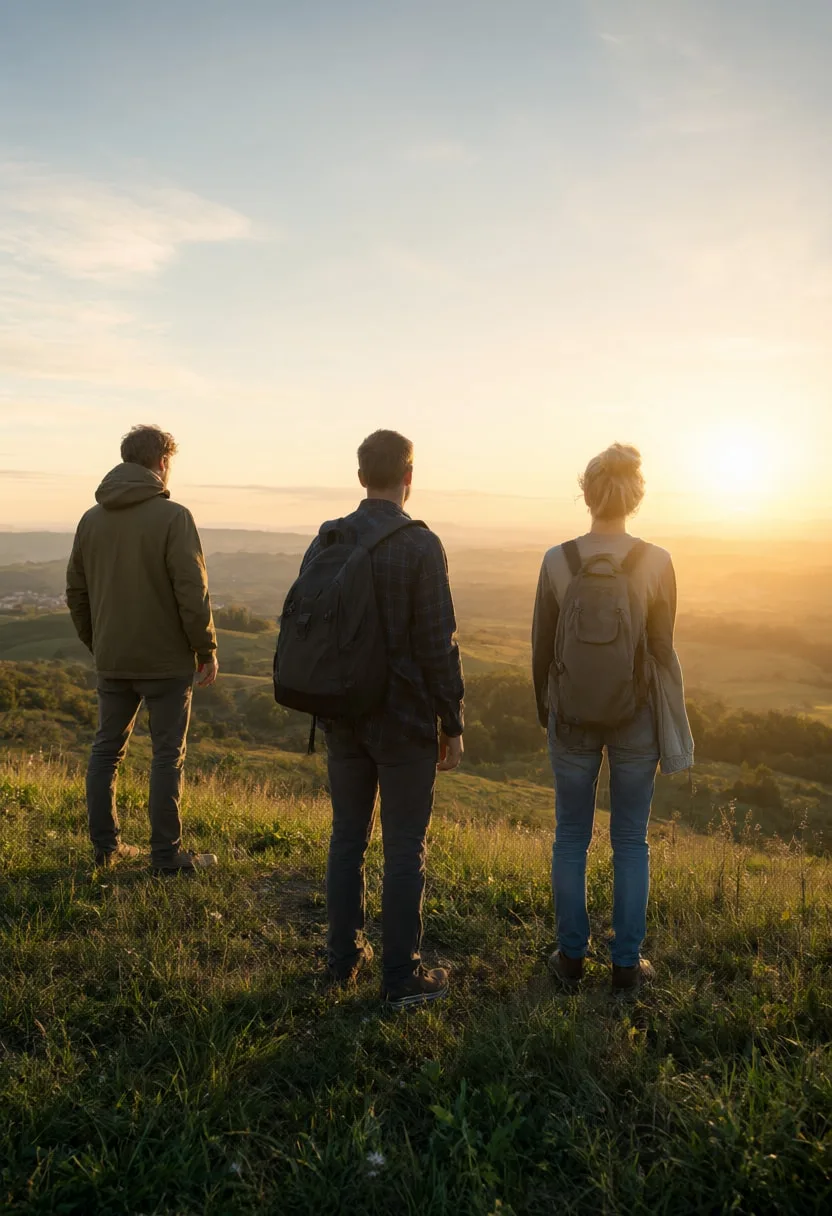 Family on a Hill Watching Sunset