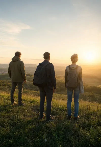 Family on a Hill Watching Sunset