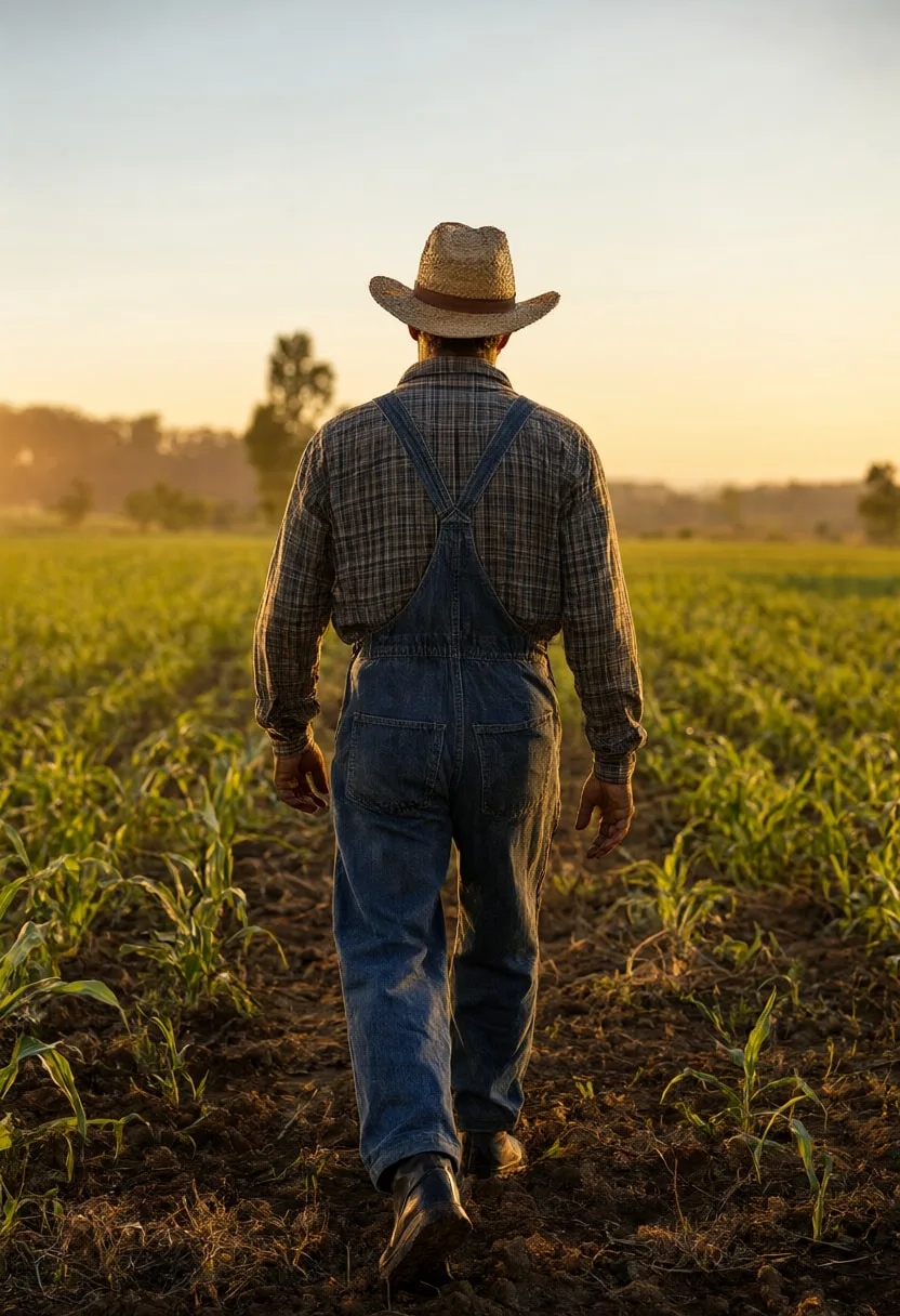 Farmer Walking through a Field