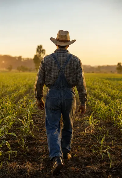 Farmer Walking through a Field