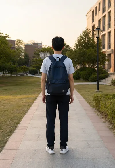 Student with a Backpack from Behind