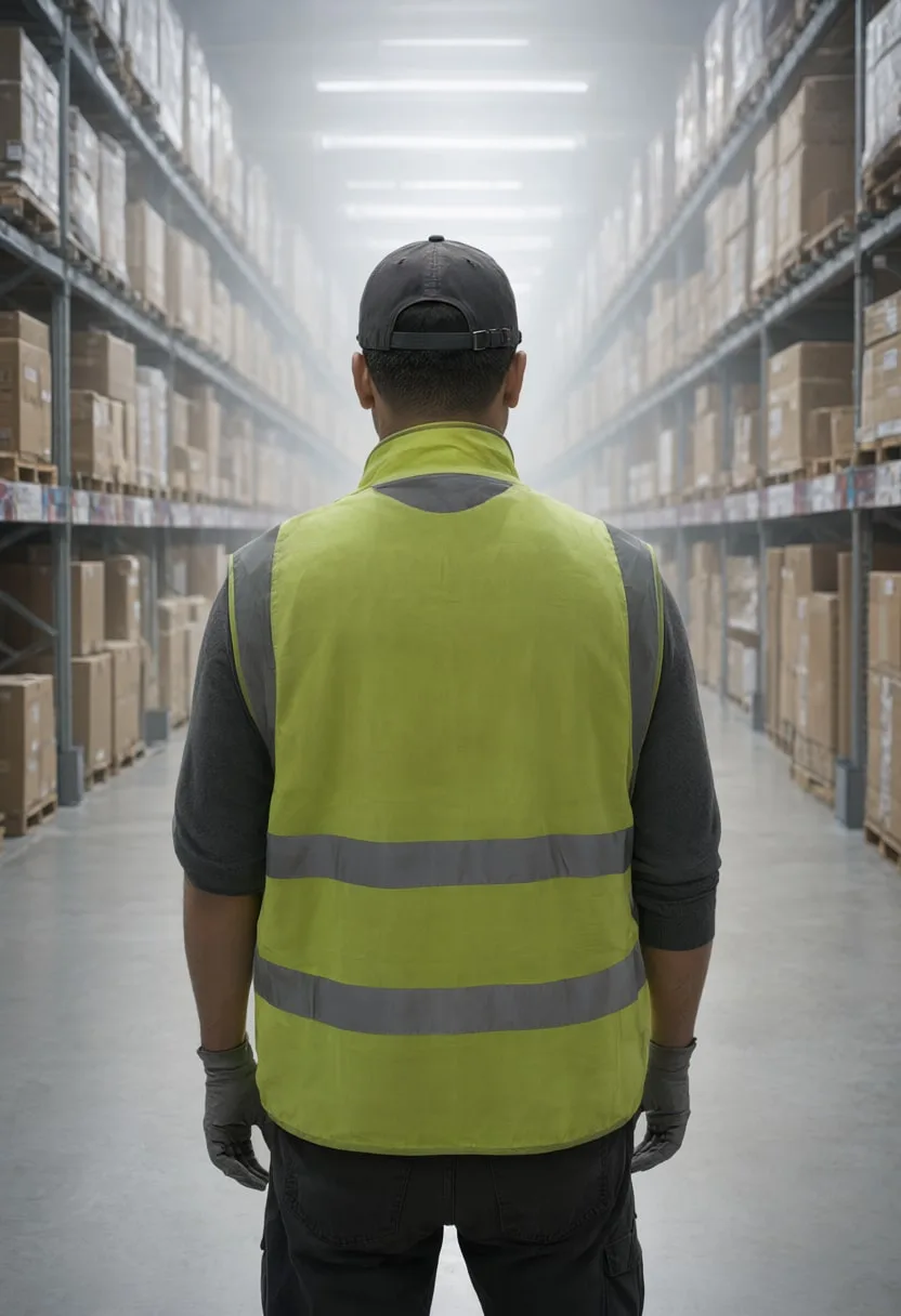 Worker in a Warehouse Aisle in soft mist