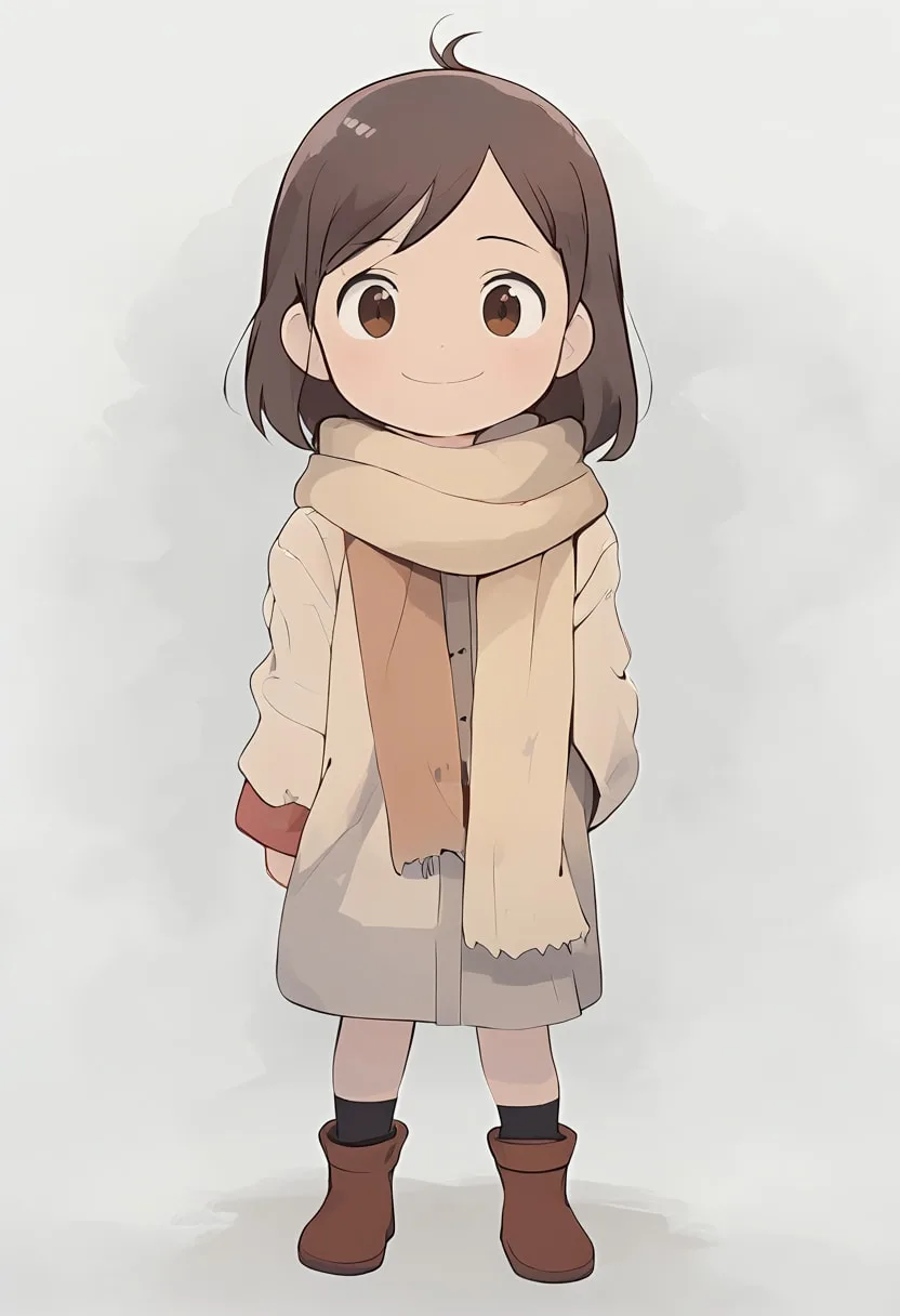 Cartoon Girl with a Scarf in soft mist