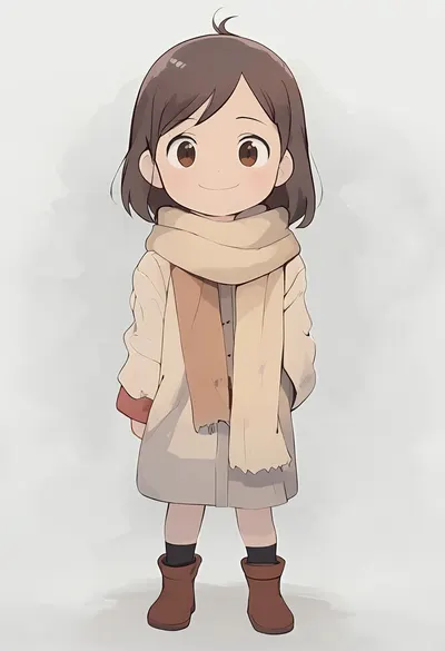 Cartoon Girl with a Scarf in soft mist