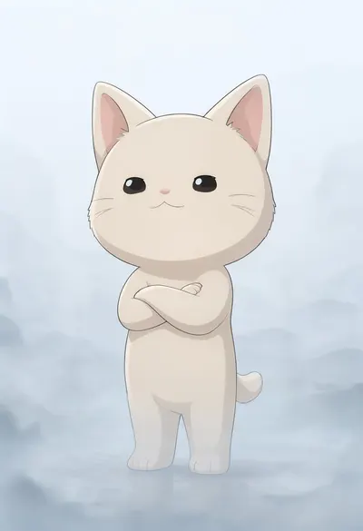 Cute Chibi Cat Character in soft mist
