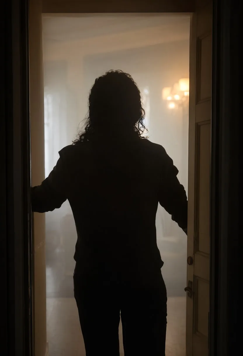 Figure in a Doorway with Warm Light in soft mist