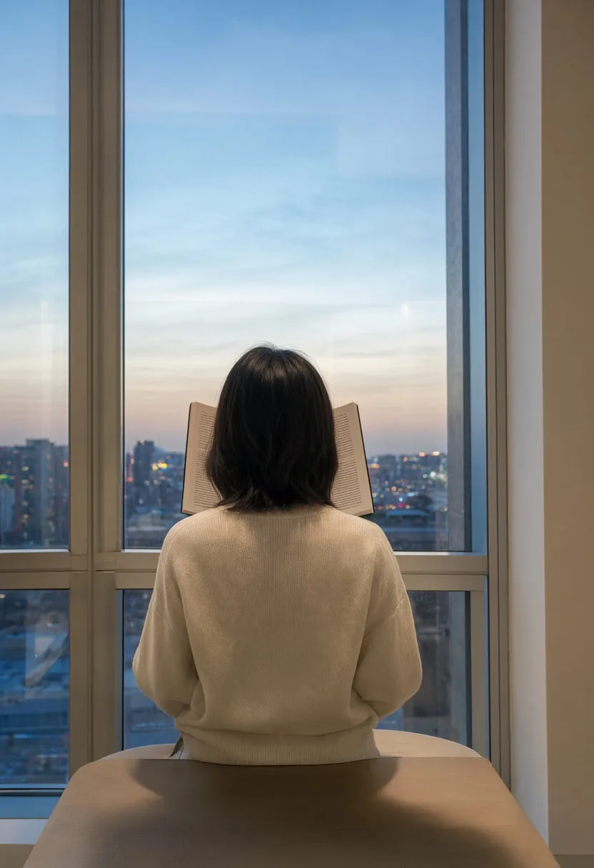 Woman Reading by a Window at dusk