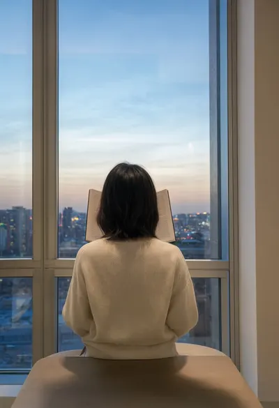 Woman Reading by a Window at dusk