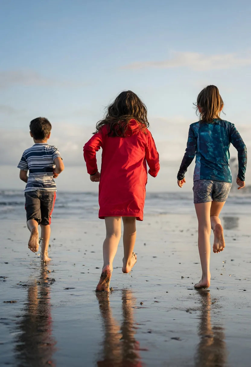 Children Running on a Beach at dusk